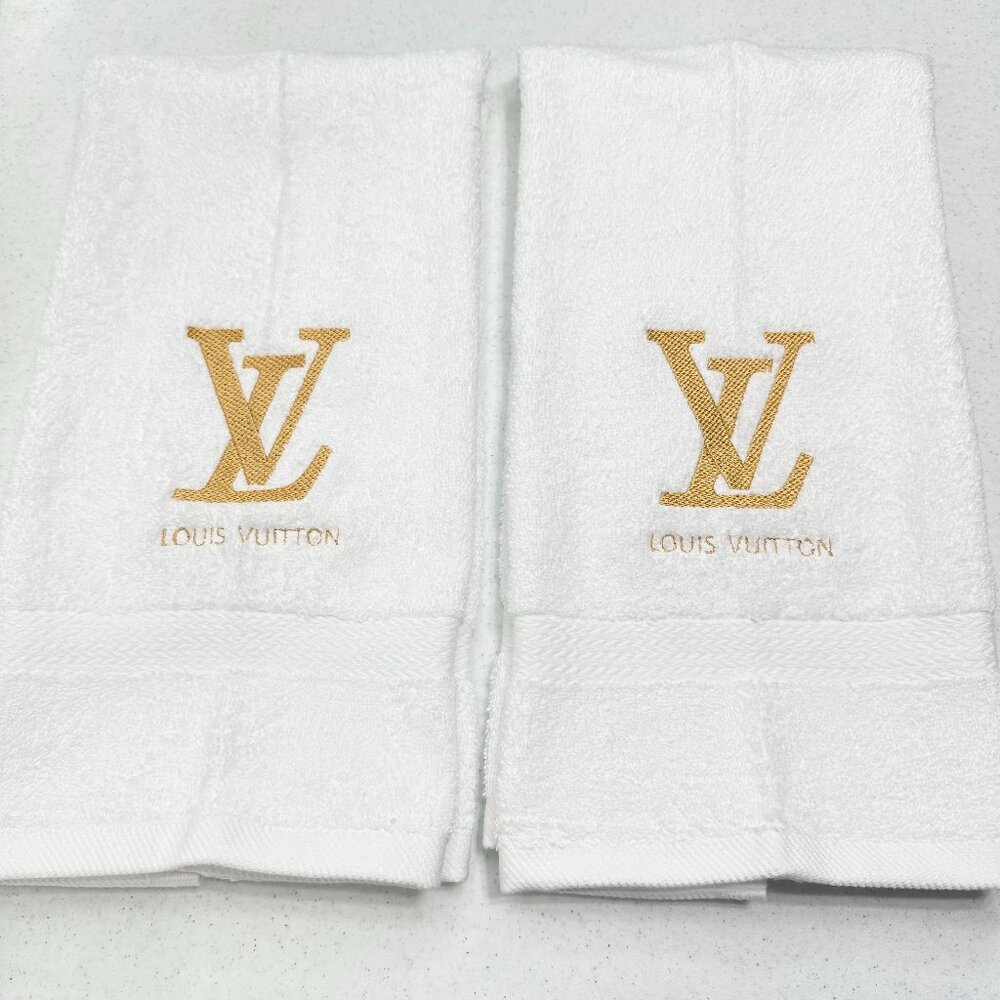 Louis Vuitton Style Towels Embroidered Hand Towel Set White Gold Bathroom Decor